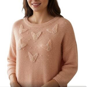 Heidi Pink Butterfly Bling Women's Sweater